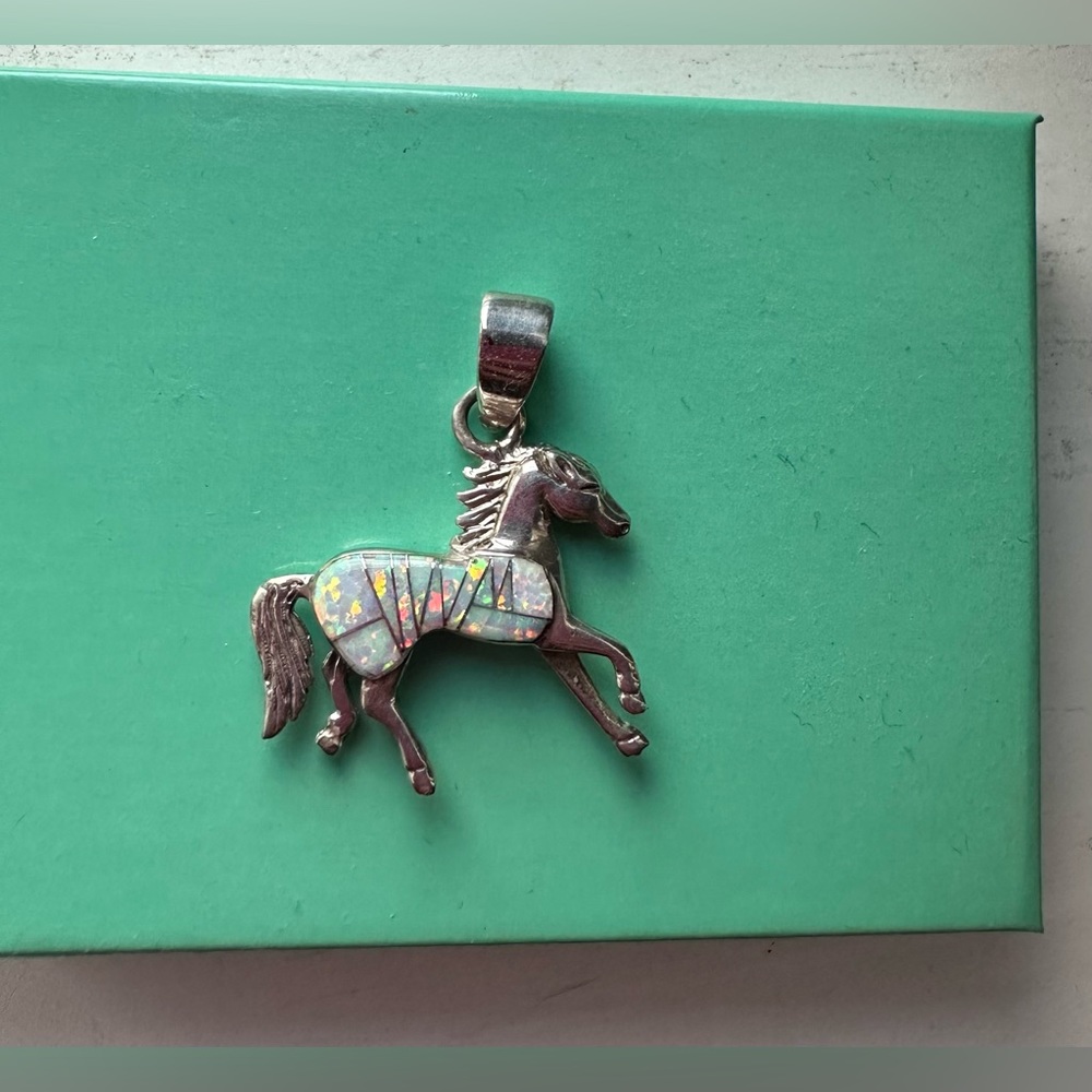 Horse Pendant Opal Inlay
